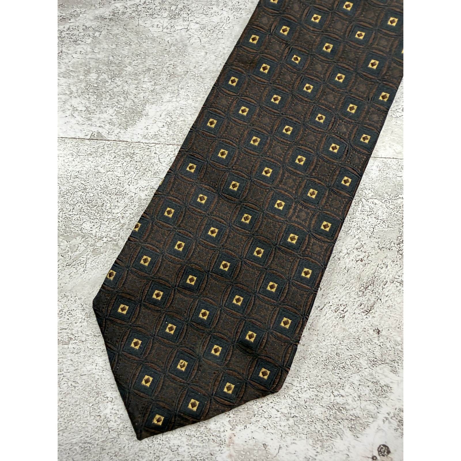 Boss Necktie Men One Size Brown Geometric Silk Made In Italy